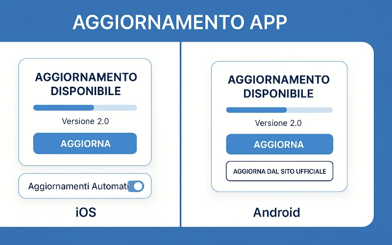 Processo di aggiornamento app scommesse su dispositivi iOS e Android