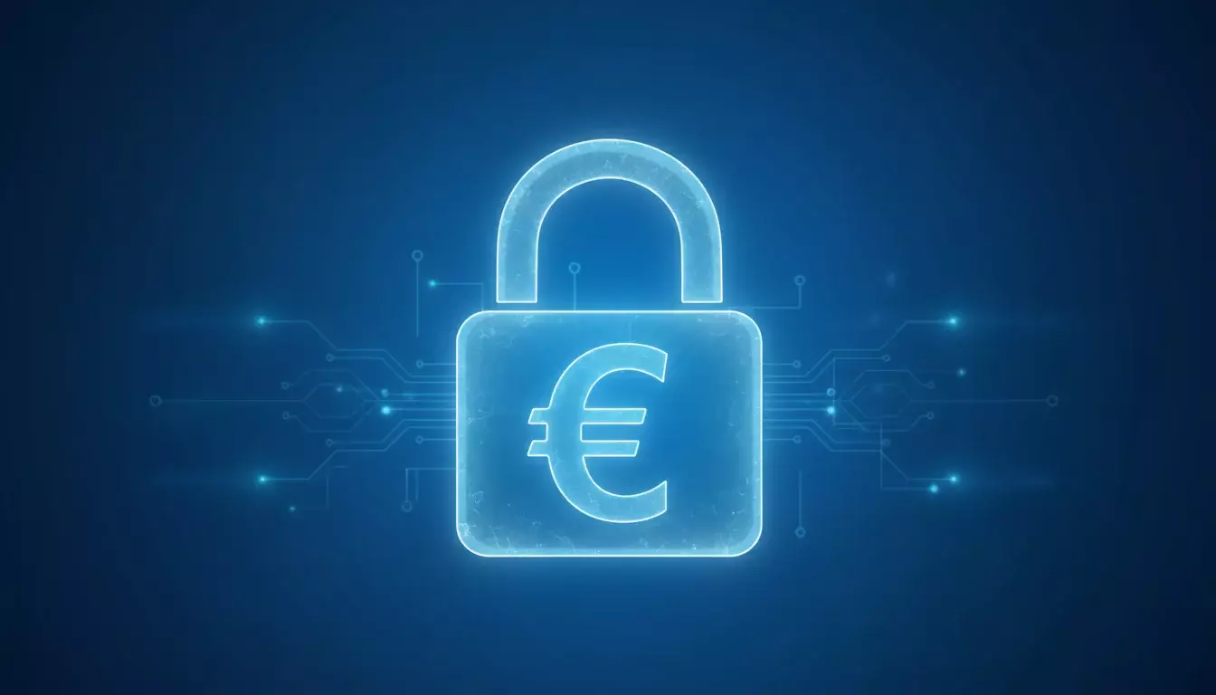 Lucchetto digitale con simbolo euro su sfondo tecnologico