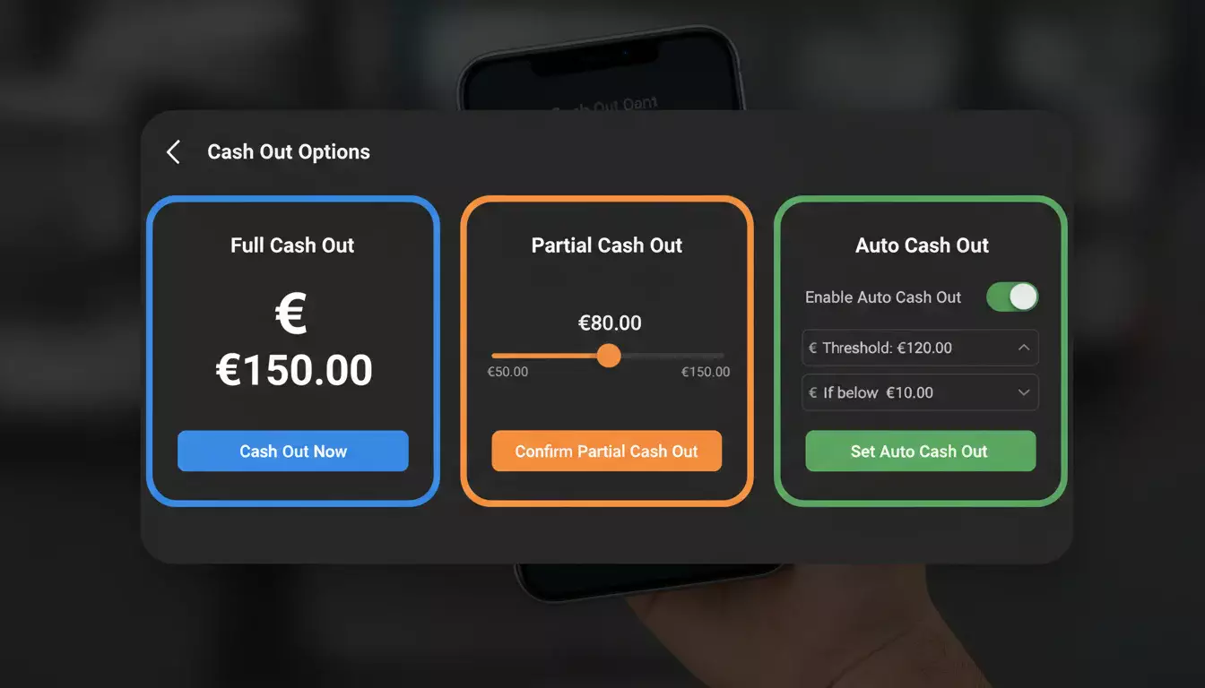 Interfaccia con opzioni Cash Out totale, parziale e automatico