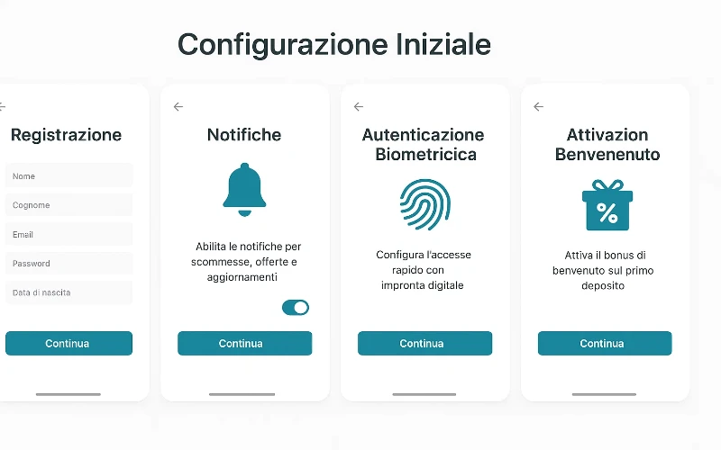 Configurazione iniziale e registrazione dopo installazione app scommesse