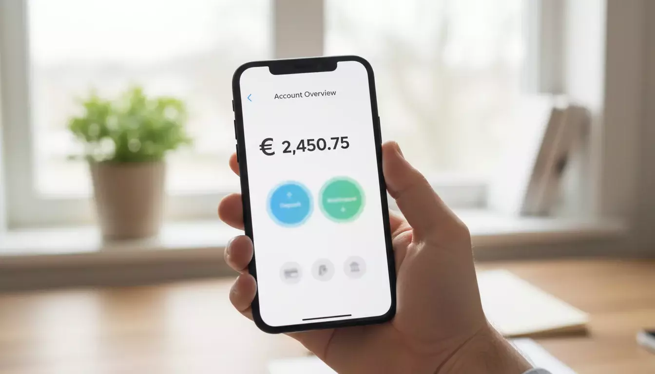 Smartphone con schermata gestione conto e opzioni pagamento