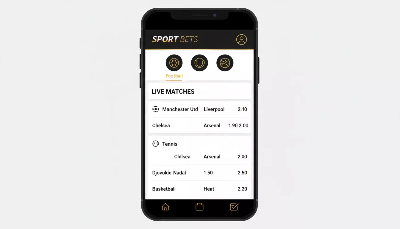Interfaccia app con lista eventi sportivi e quote scommesse