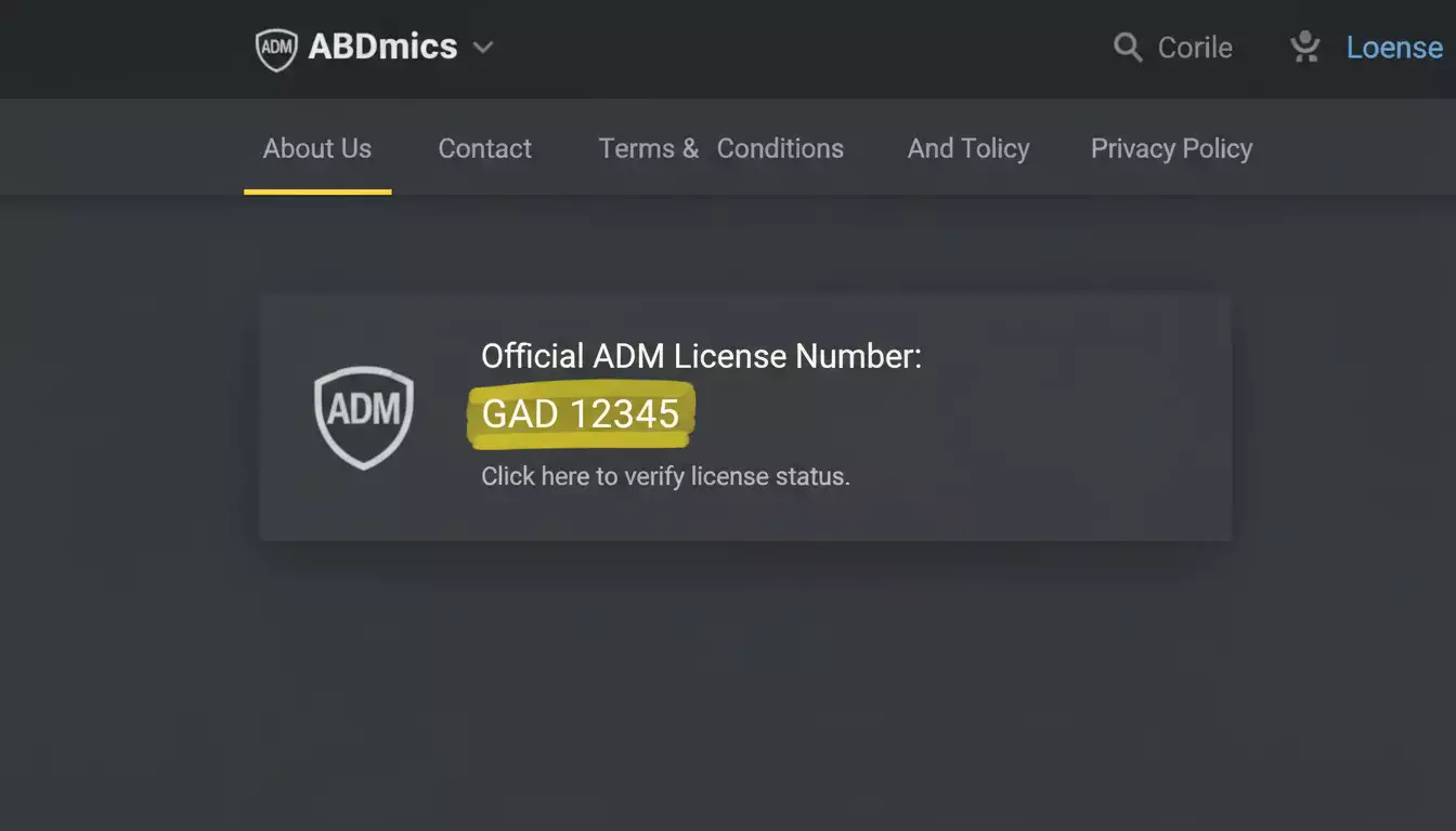 Footer sito web con numero licenza ADM evidenziato