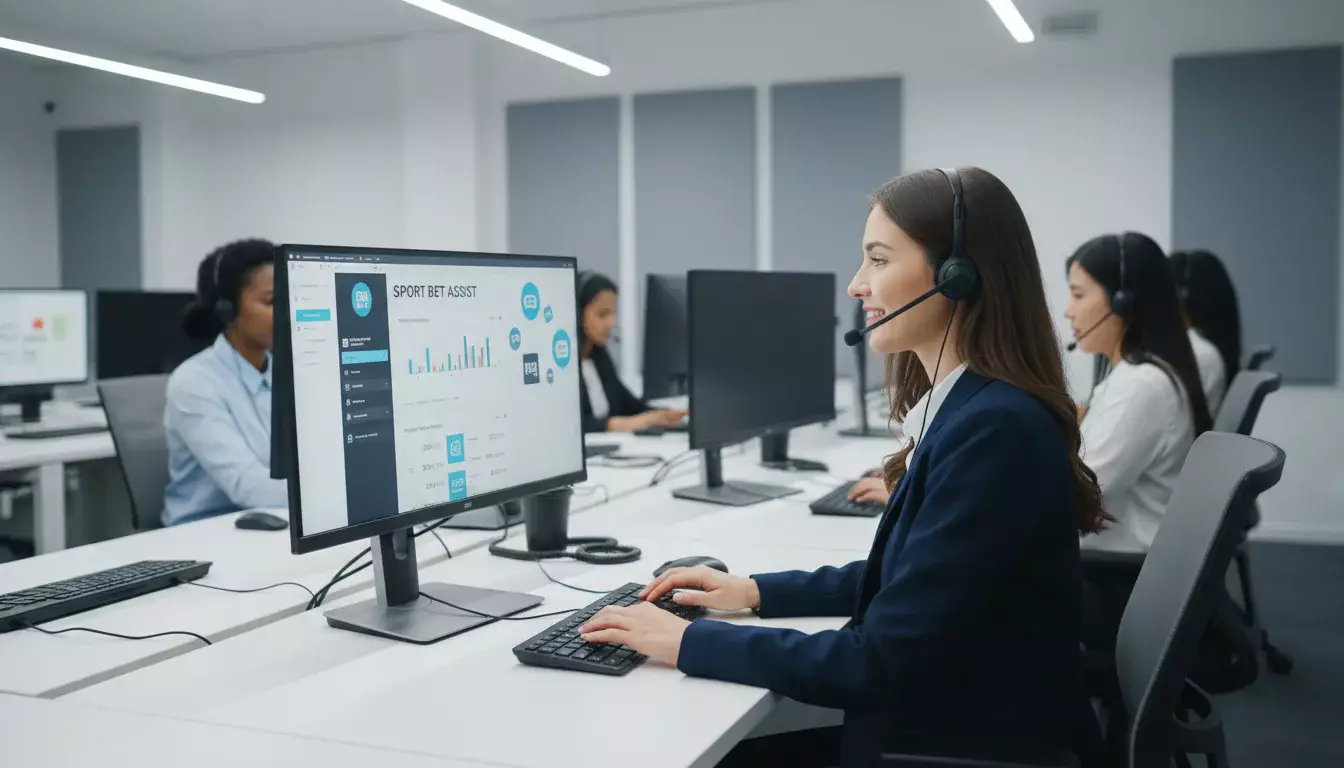 Operatore assistenza clienti con cuffie al computer