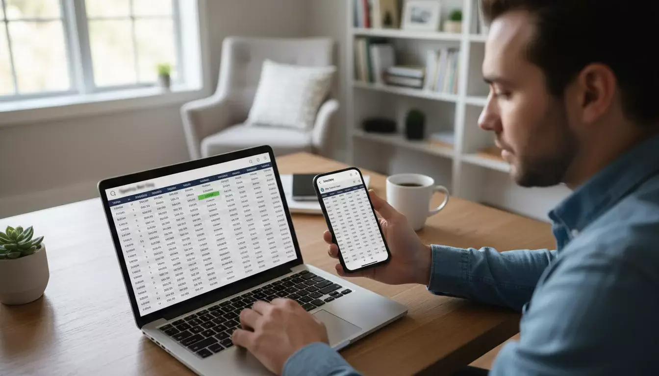 Persona che confronta quote su smartphone e laptop