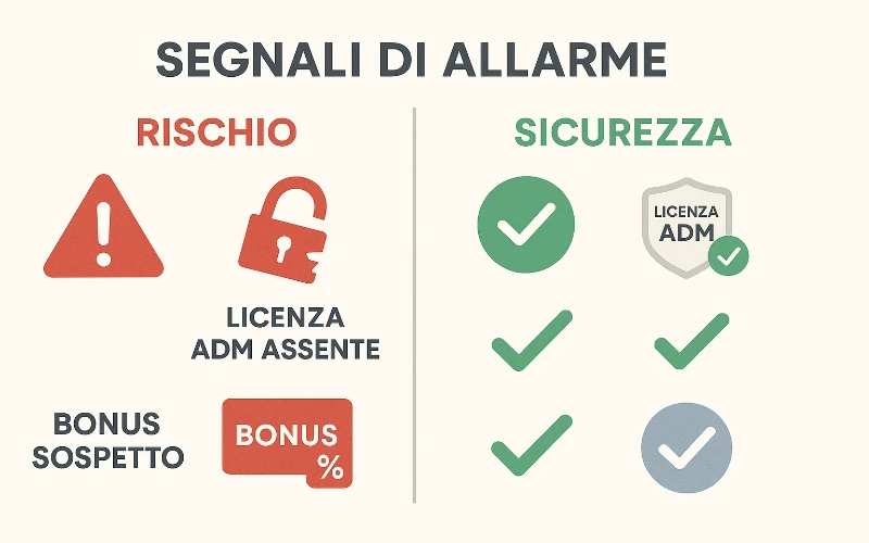 Simboli di allarme e sicurezza per riconoscere app scommesse non autorizzate