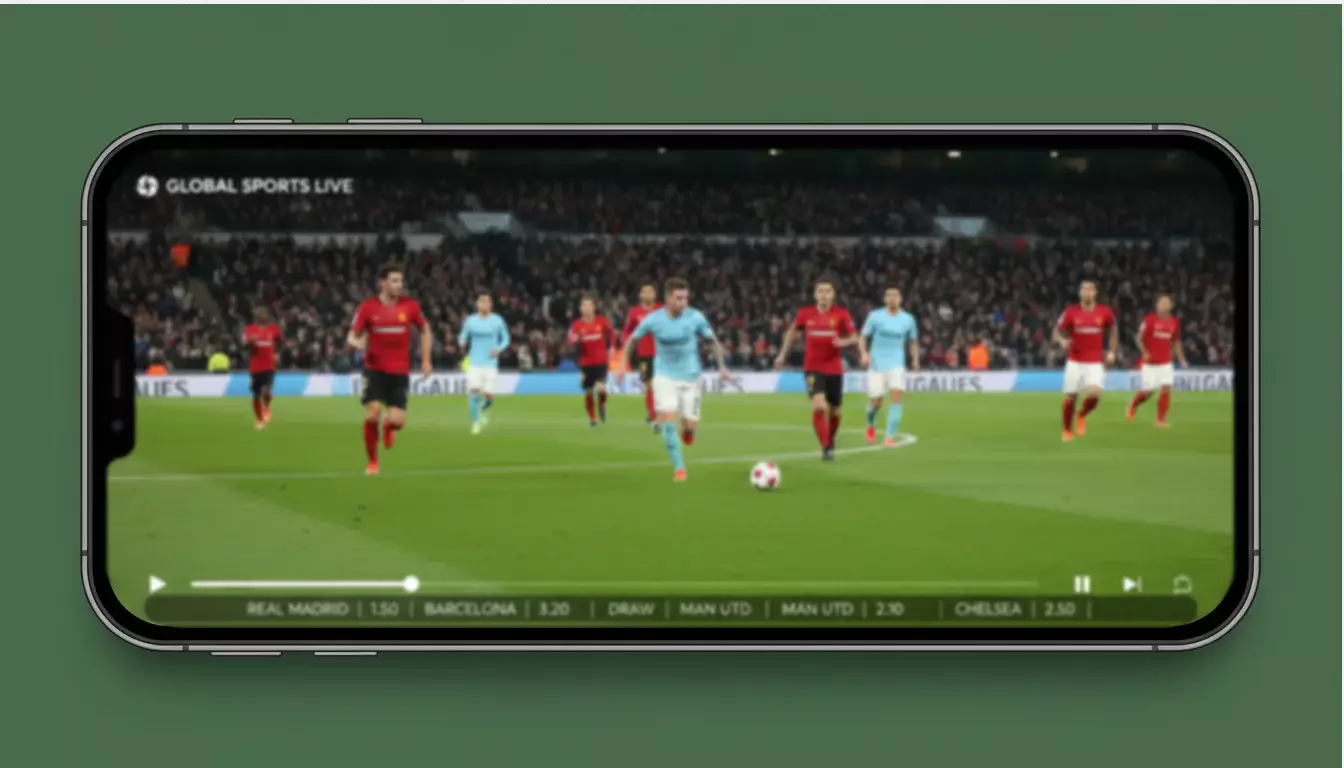 Schermata streaming HD con partita calcio a schermo intero